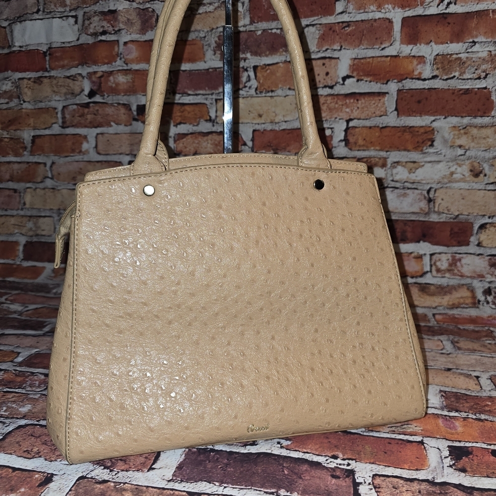 Grossi York Faux Ostrich Big Bow Tan Shoulder Bag - Picture 2 of 10